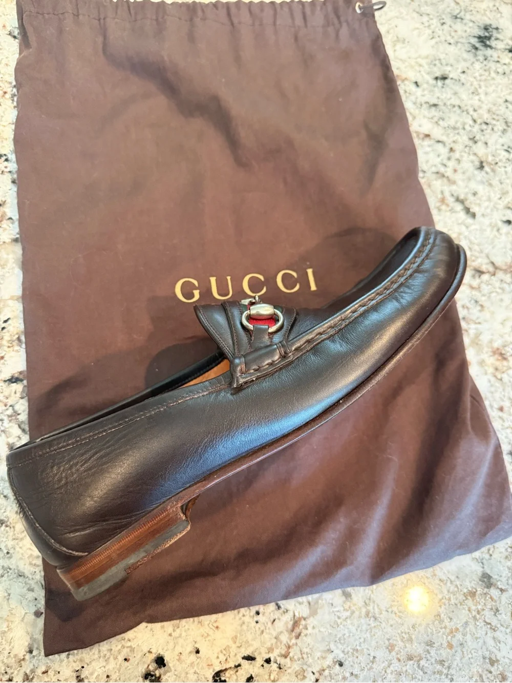 Gucci Brown Leather Horsebit Loafers with Green-Red Web
